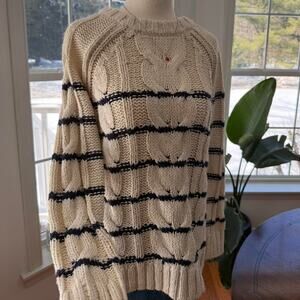 J. Jill Breton Stripe Cream and Navy Sweater Small Petite